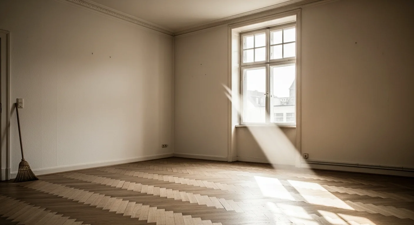 Leerer, frisch gefegter Raum mit Tageslicht